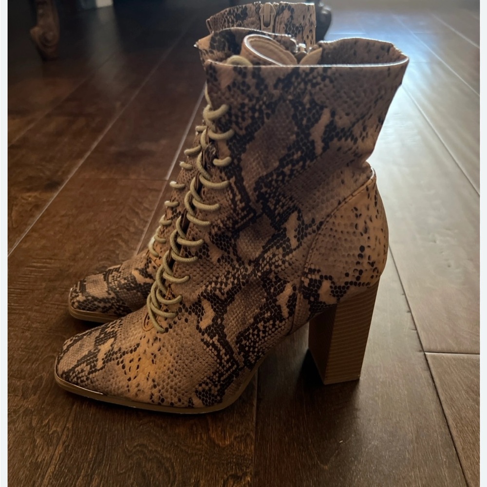 Forever 21 Snake Skin Tie Up Block Heel Boots! - image 1